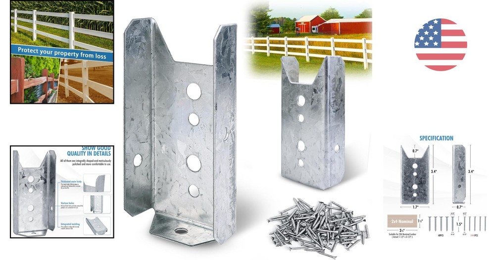 Durable 20-Pack Galvanized Fence Bracket Kit for Quick Install - Includes Screws