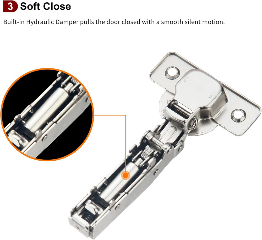 60 Pack Soft Close Concealed Hinges for Kitchen Cabinets, 105° Angle