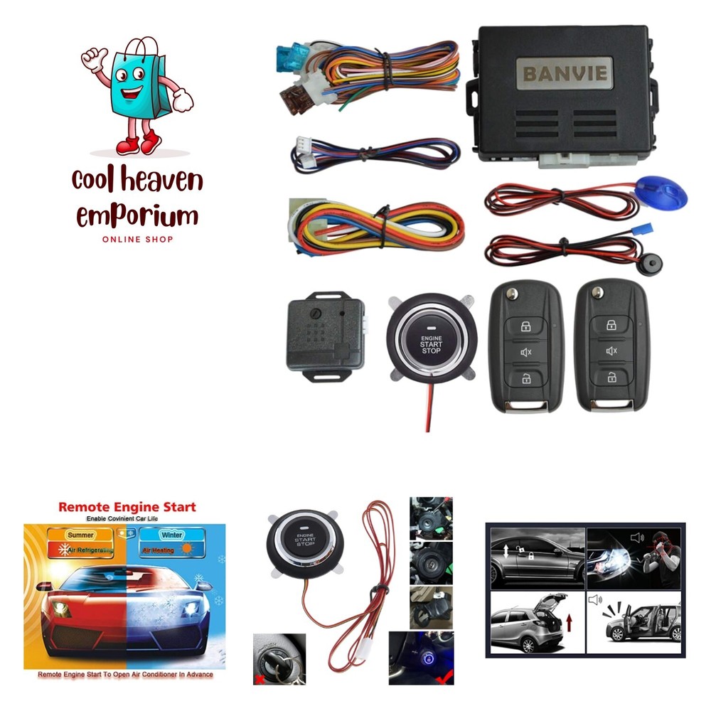 Car Alarm System with Remote Start & Push to Start Ignition Kit Engine Button