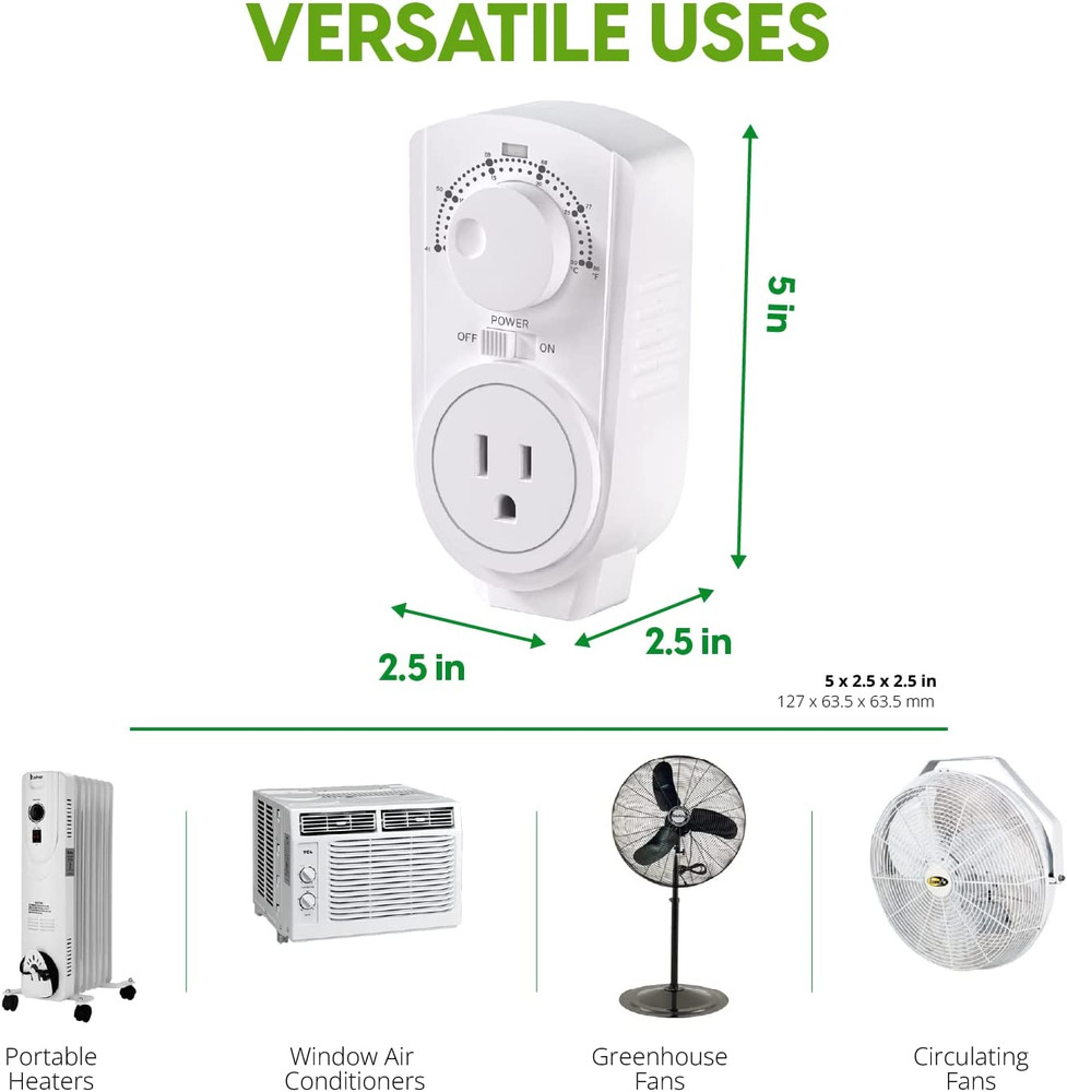 Adjustable - Universal Plugin Heating & Cooling Thermostat - Compatible with Mos