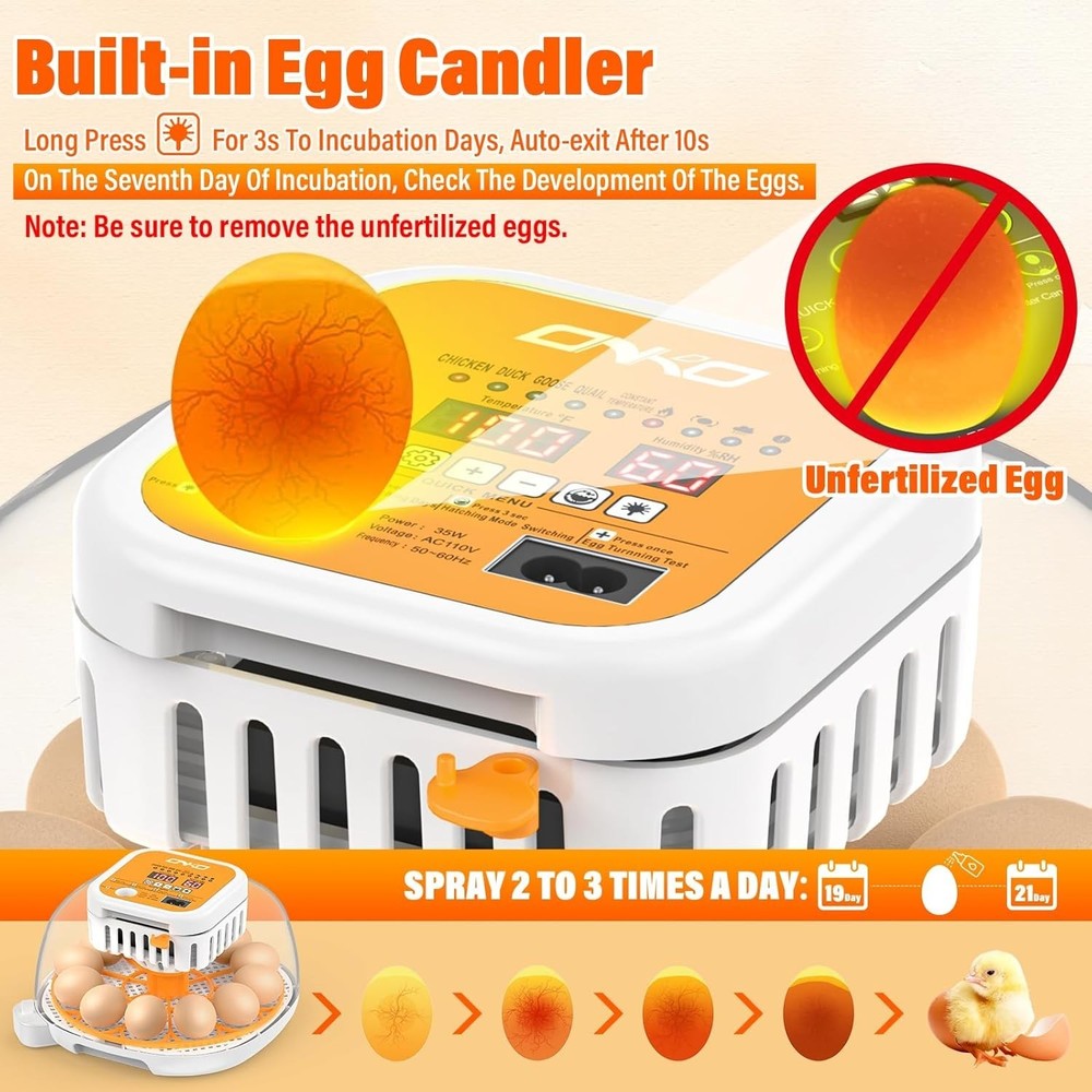 12 Egg Incubator with Auto Temp & Humidity Control