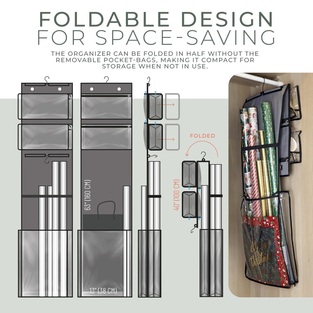 Wrapping Organizer 63" – Double-Sided Vertical Gift Wrap Holder with 4 Zipper...