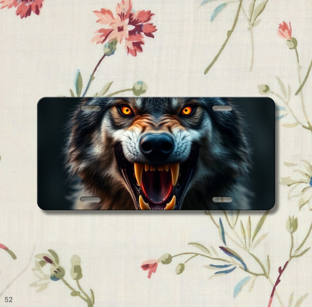 Aggressive Wolf License Plate Snarling Design Personalized Front Plate Special G
