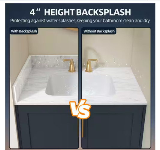NTQ 24 in. Real Marble Vanity Backsplash Marble Bathroom Vanity Back Splash