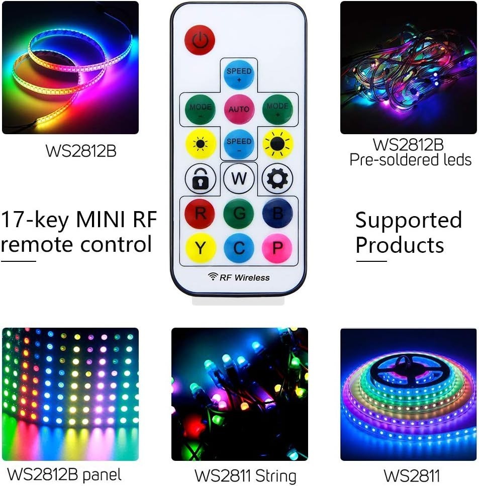 DC 5V Remote Controller WS2812B LED Strip Light Addressable Wireless RF Control