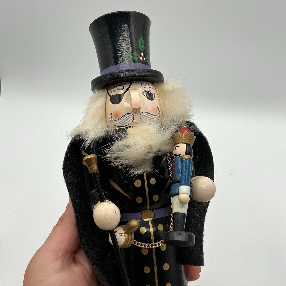 Vintage 1996 Nutcracker Village Herr Drosselmeyer Nutcracker Black Gold 10”