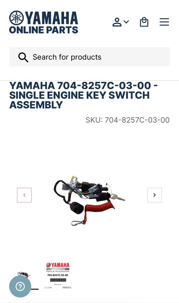 Key lock - Yamaha Panel, Main Switch Assembly for a boat