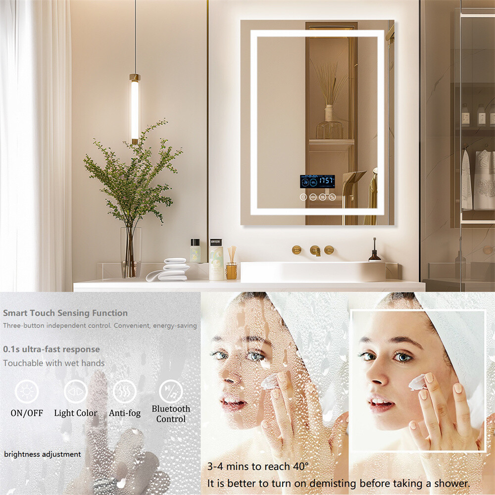 Anti-fog LED Lighted Bathroom Mirror with Bluetooth Speaker Front-lit Backlight