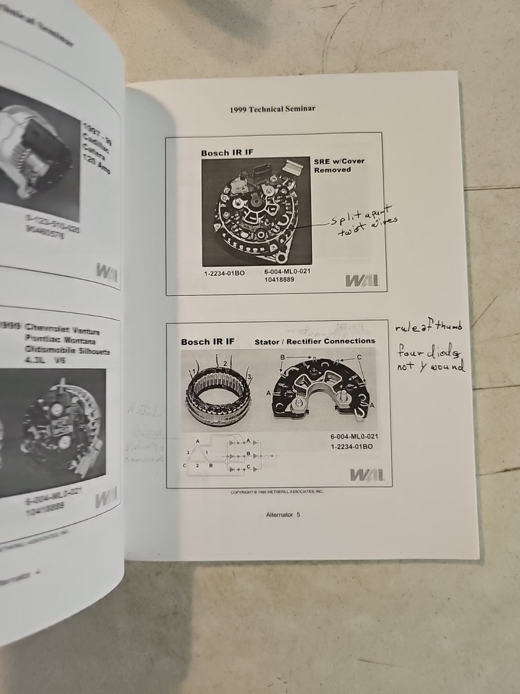 1999 Wetherill Associates Inc Technical Seminar Notebook. Alternators Starters