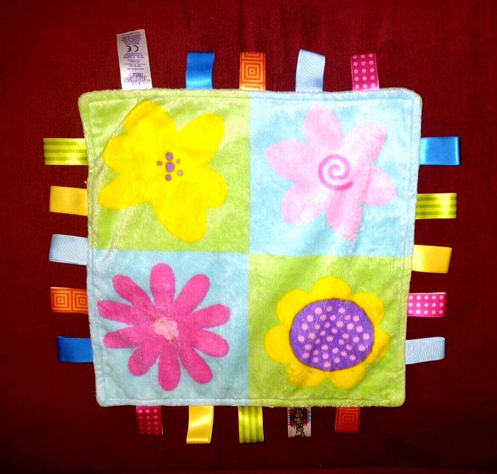 Taggies Flowers Security Blanket Velour Soft Plush Solid Lime Green Reverse Side