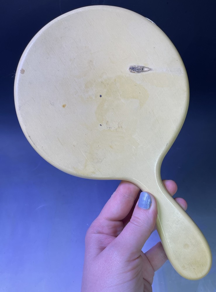 Vintage - Antique Plastic Hand Held Mirror Beveled Glass Vanity Accessory 20th C