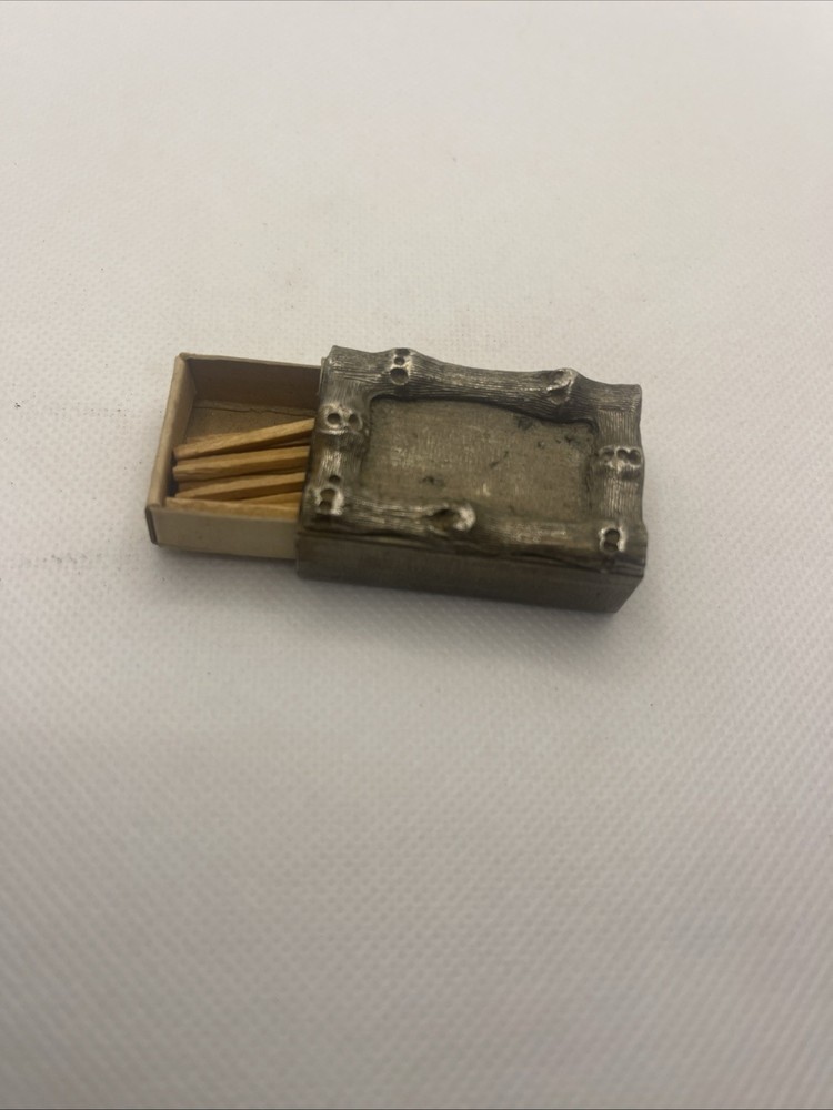 Vintage Pewter Match Box Holder HTF Matchbox