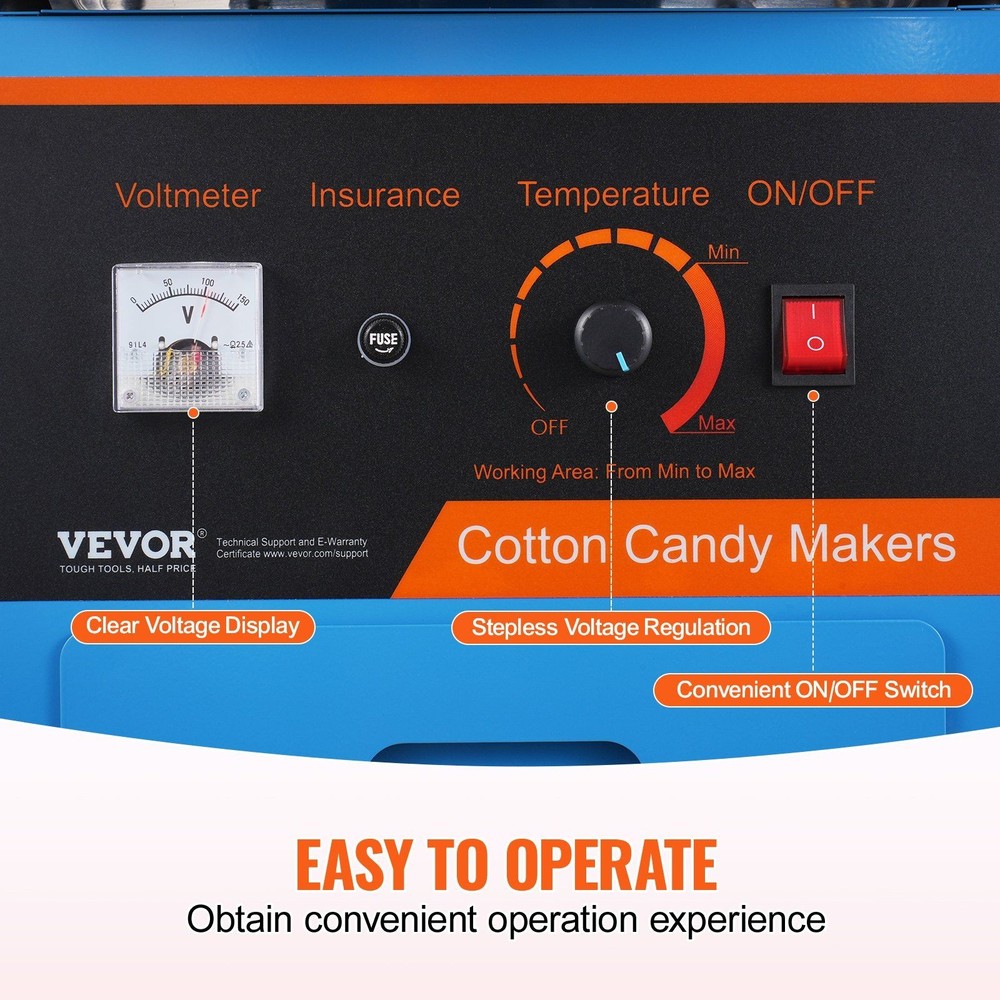 Large Capacity Cotton Candy Machine 1000W, Rapid Production, Blue