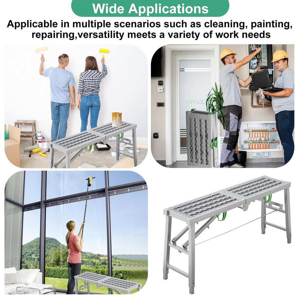 Folding Work Platform for Adults, Steel Foldable Step Stool Adjustable Height