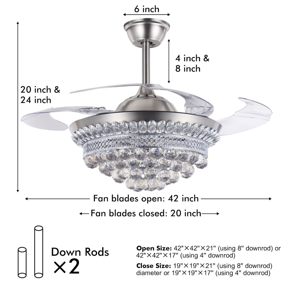42" invisible crystal ceiling fan light remote control three colors Scalable