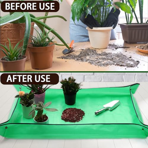 Plant Repotting Mat,Extra Large Waterproof 3'7" x 2'6" (Rectangular) Green