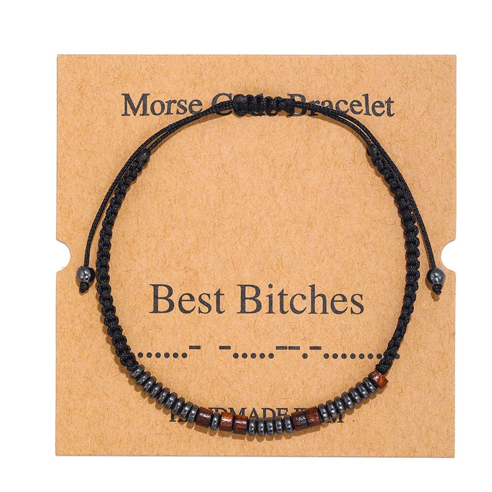 Morse Code Wristband, Best Bitches Bracelet with Adjustable String, Inspirationa