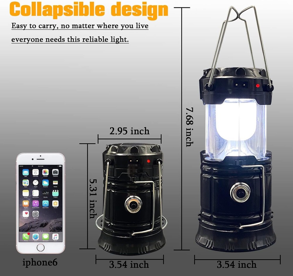 2-Pack Collapsible Camping Lantern XTAUTO Solar USB Rechargeable White