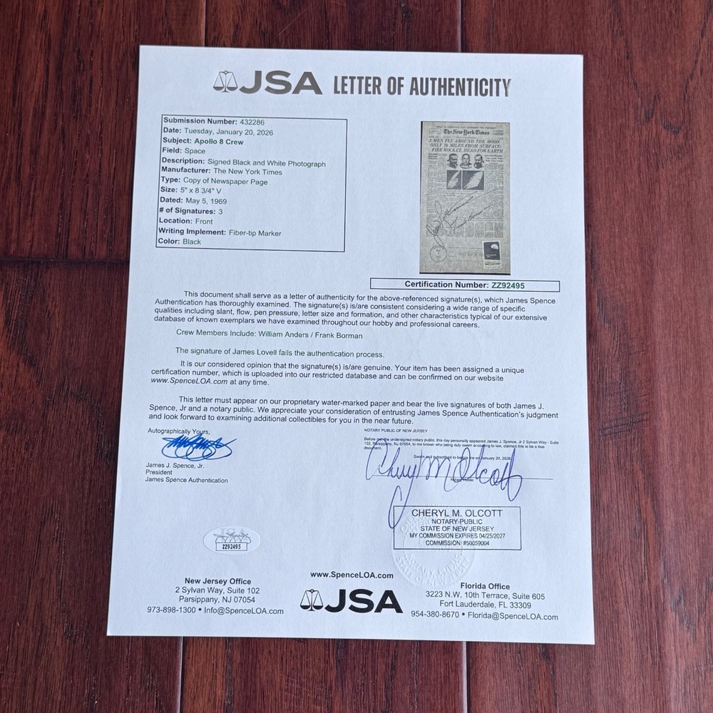 APOLLO 8 * JSA * Crew Autograph MOON Mini Newspaper FDC * Bill William Anders