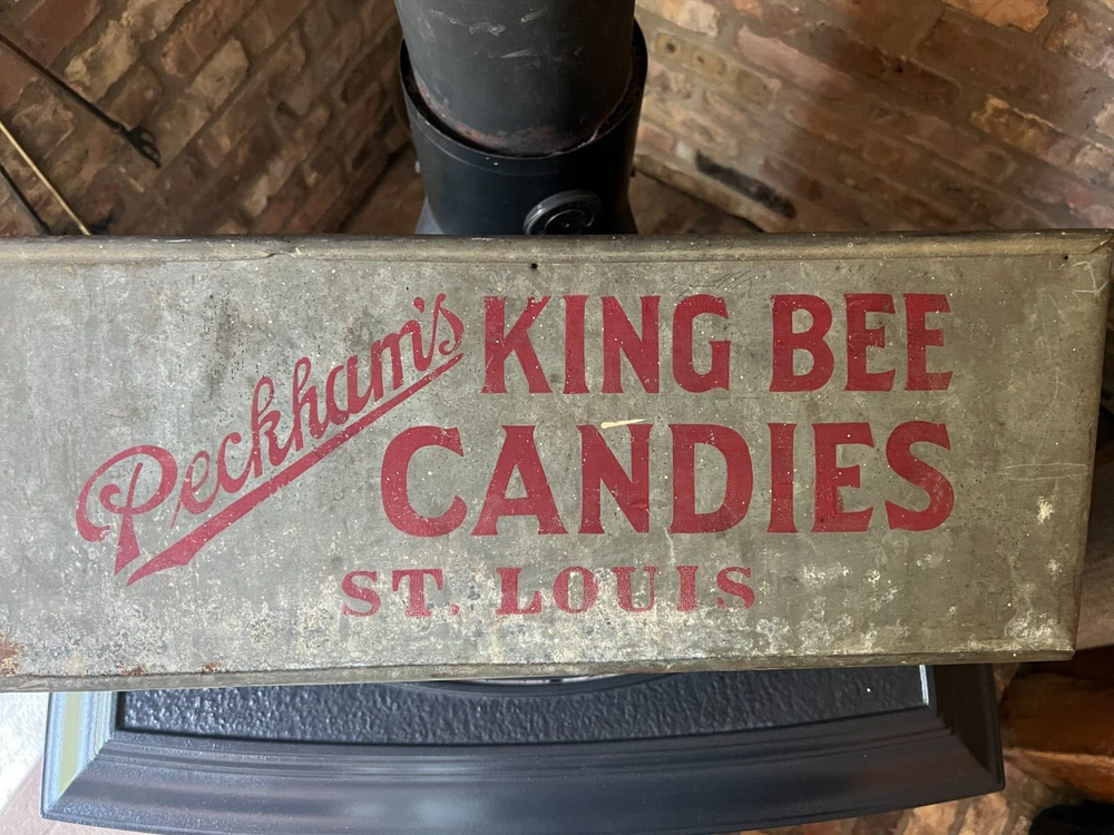 Vintage Galvanized Peckham’s King Bee Candies Advertising Bin Candy Making Bin