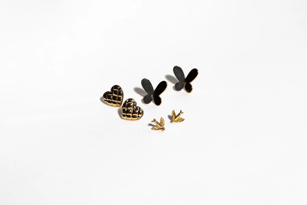 Trio Gold Bird Earrings