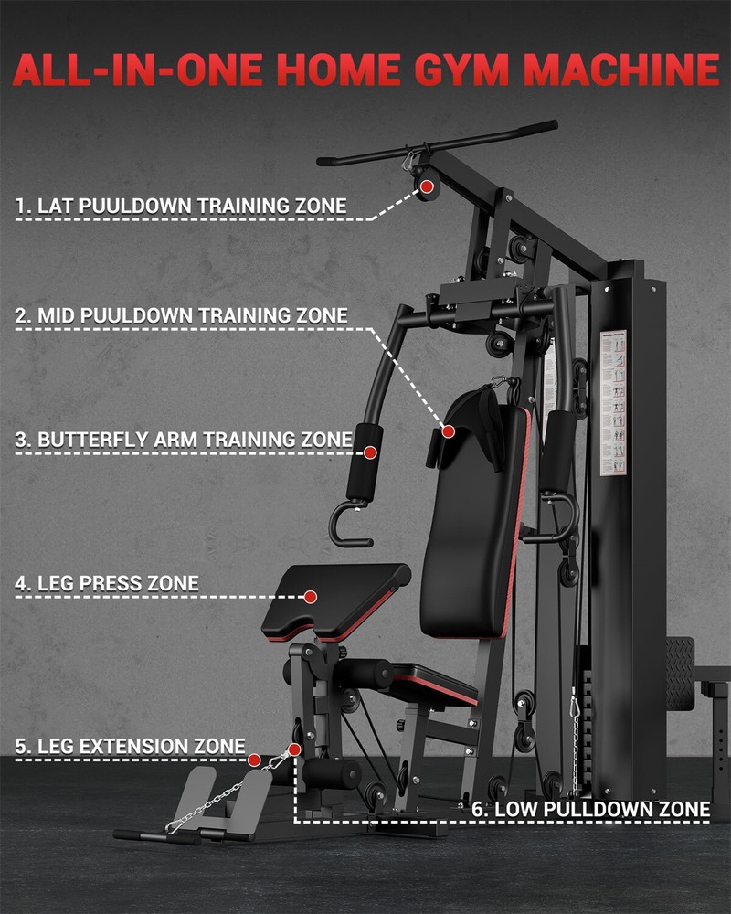 Home Gym Machine Full Body Workout Machine W/150LBS Weight Stack Multifunctional