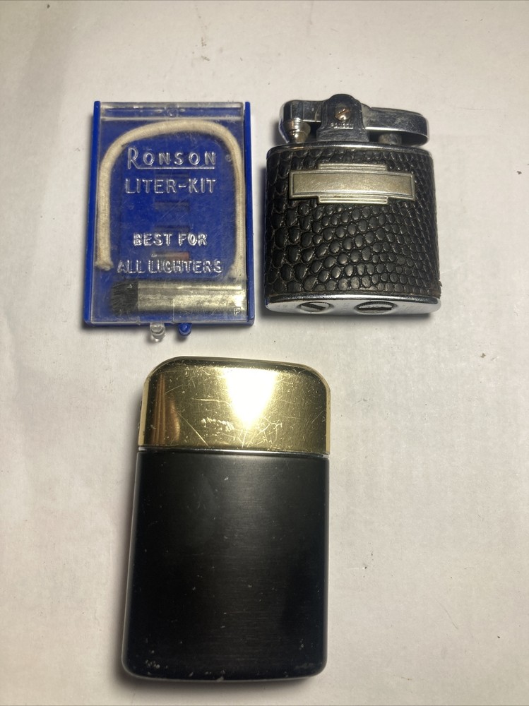 2 Vintage Ronson Typhoon  Gold Black Tone Lighter