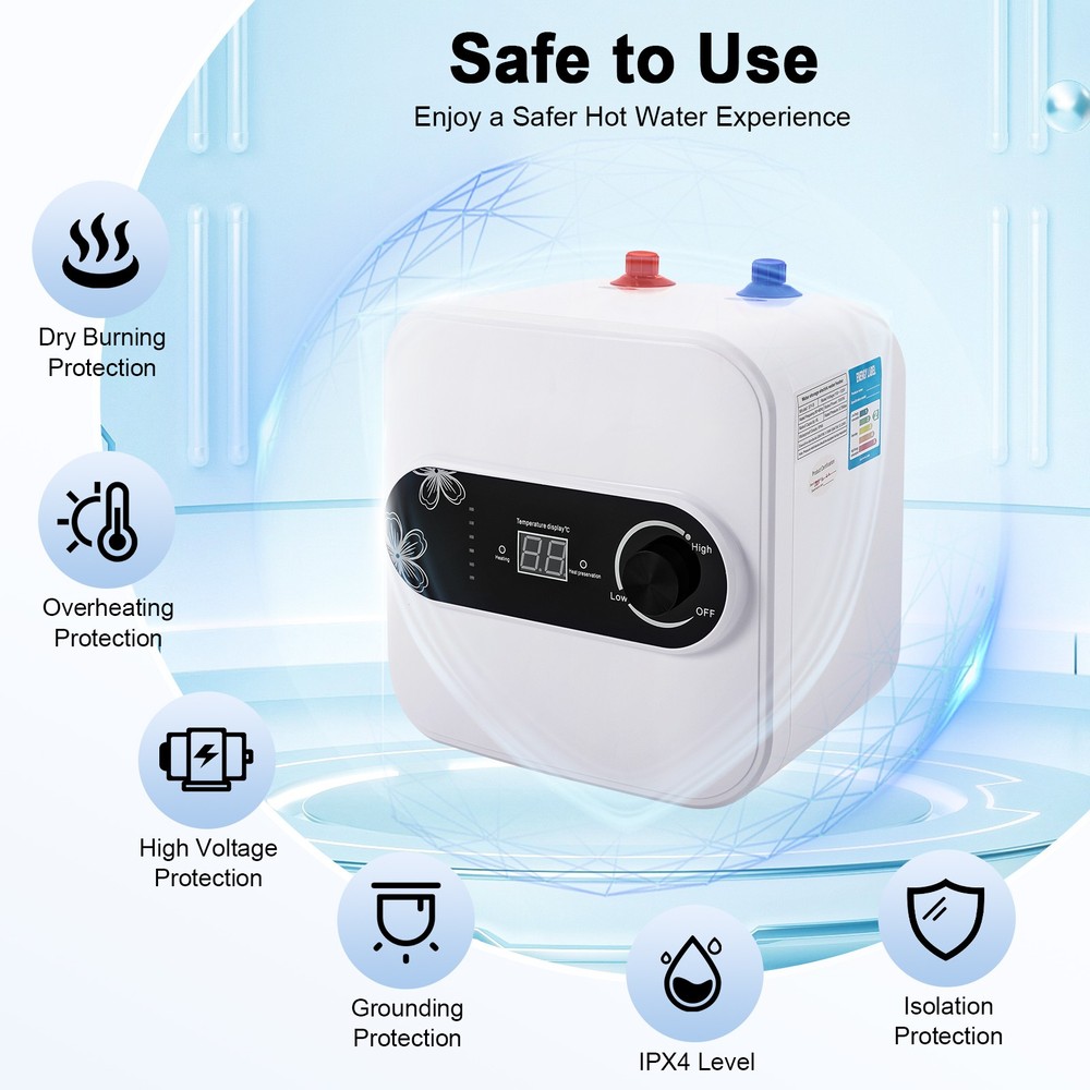 1500W Mini Tank Electric Water Heater 8L Point of Use Hot Water Boat RV