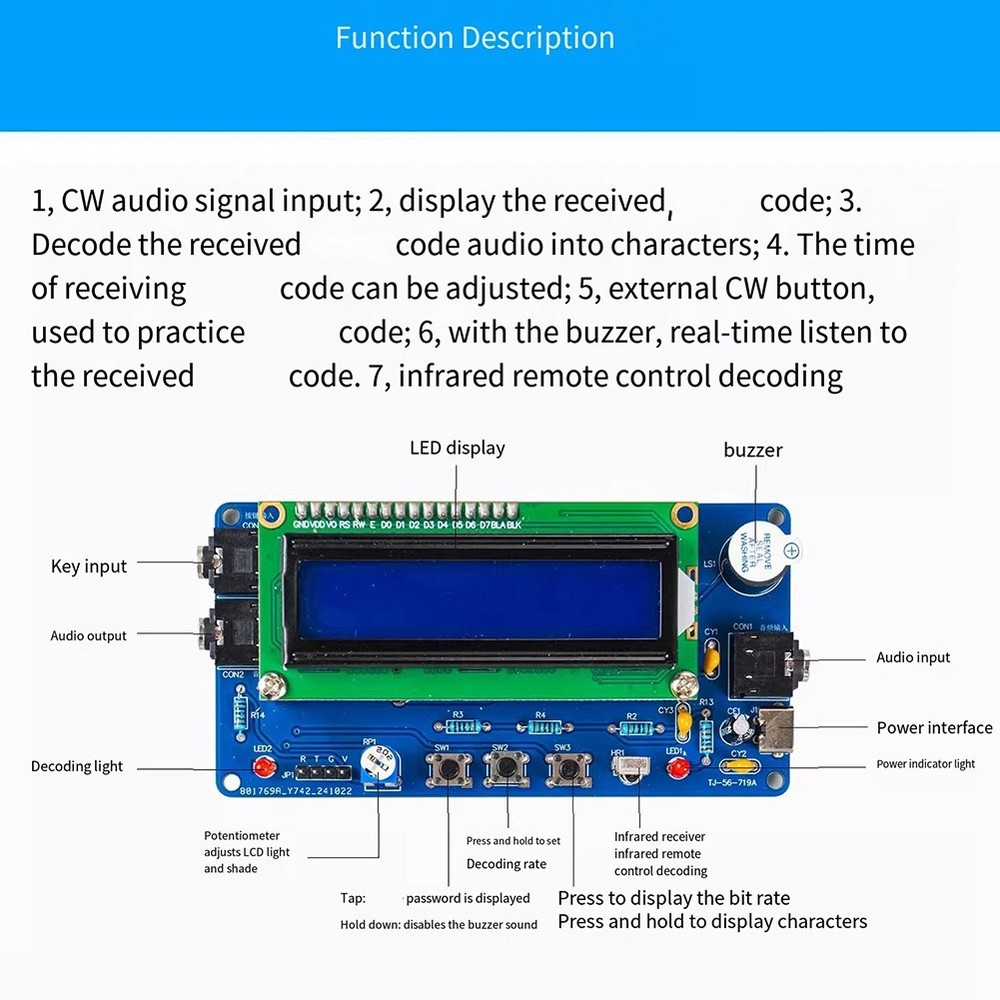 Upgrade CW Morse Code Infrared Decoder Electronic DIY Production Kit Wis6878