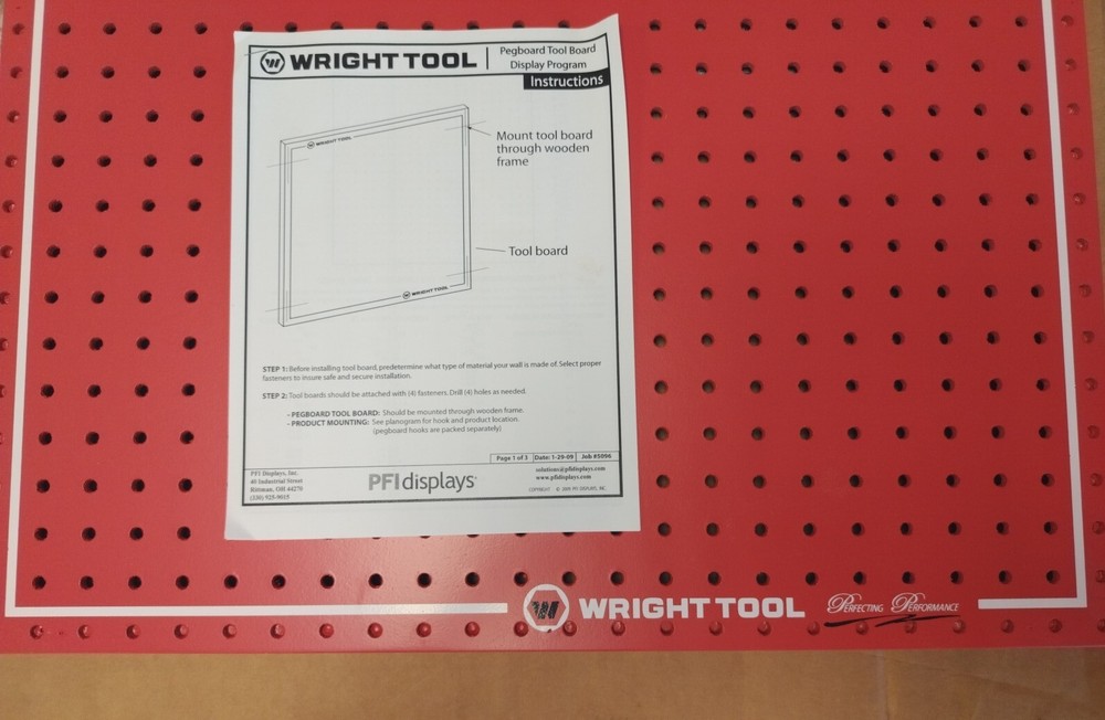 New. Wright Tool D938B PEGBOARD ONLY, No Hooks