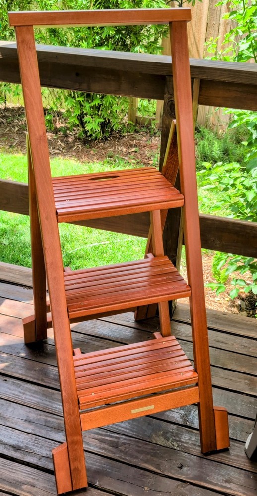 Frontgate Wood 3 Step Folding Closet Step Ladder Rare