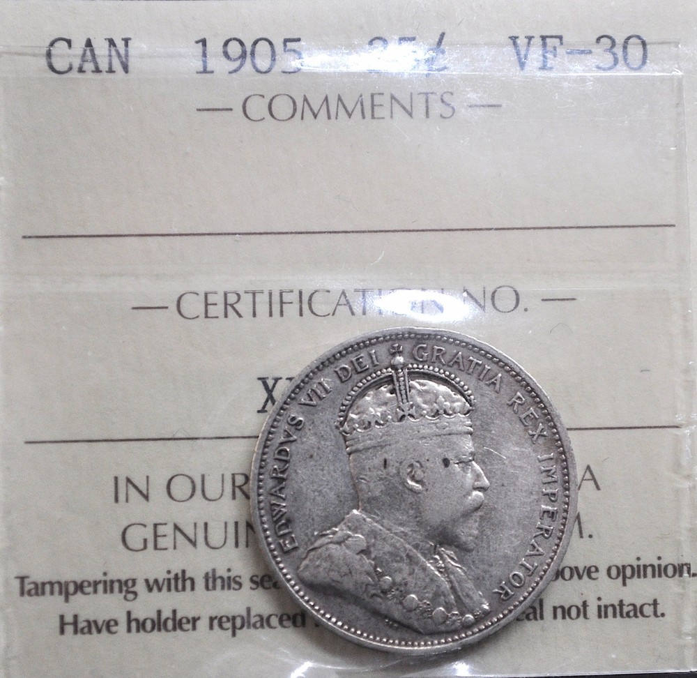 1905 Canada 25 cents ICCS graded VF-30