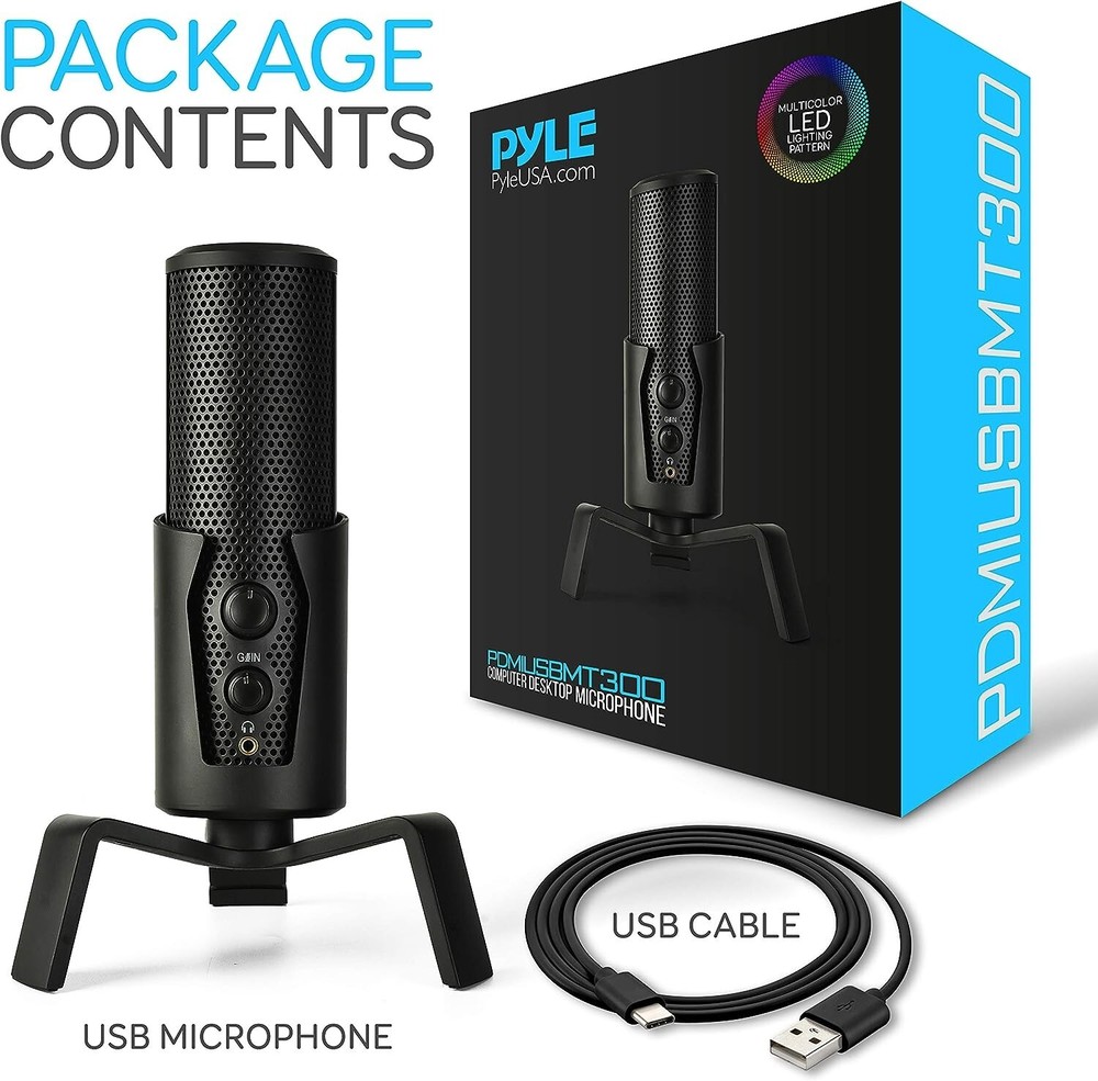 Pyle USB Computer Desktop Microphone 4 Polar Patterns & Pro Audio Recording Mic