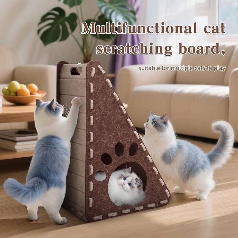 Durable Cat Scratching Board Multifunctional Triangle W/ Toy Ball Indoor Use