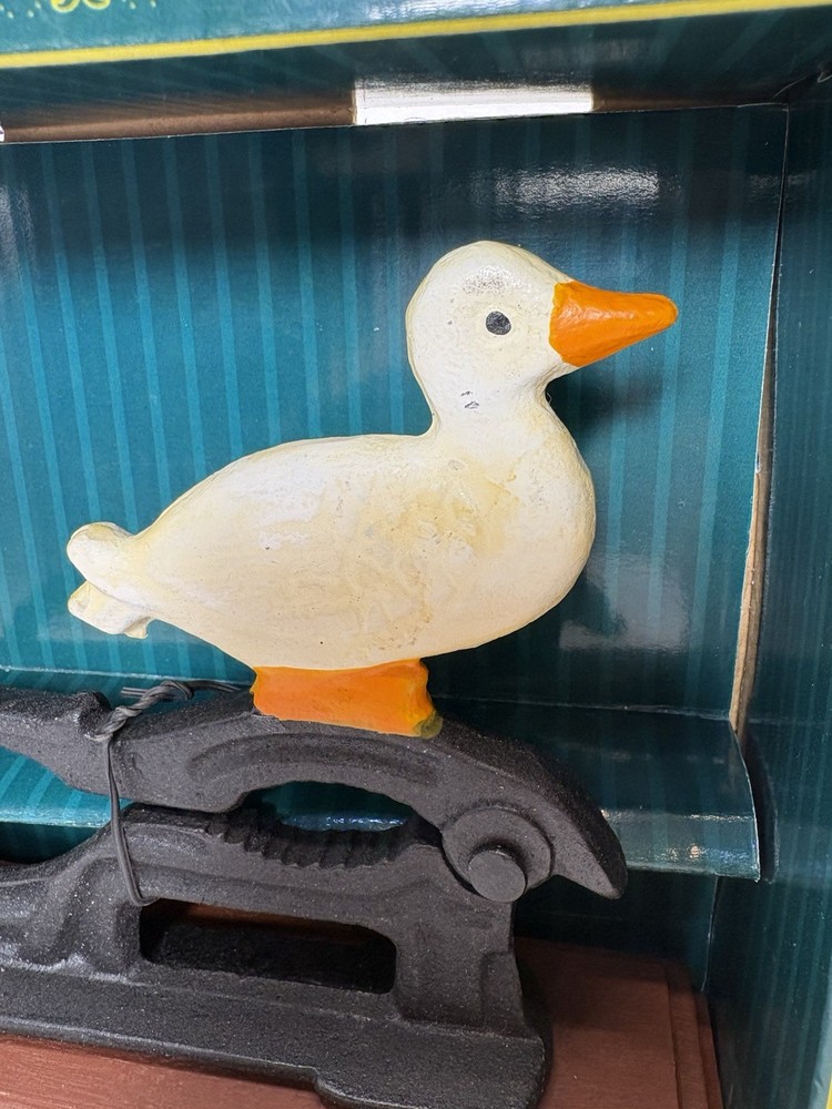 Vintage Cast Iron Duck Nutcracker Wood Base White Goose Handle Rustic Country