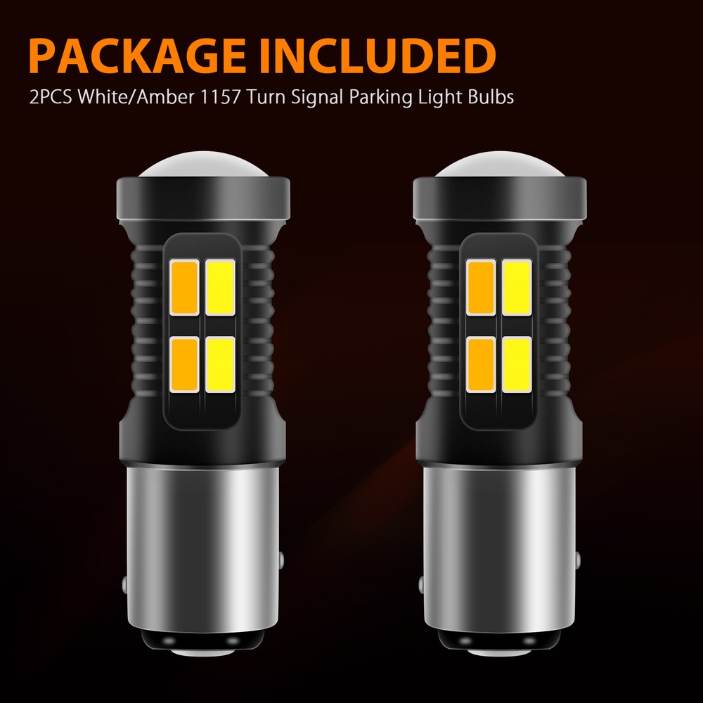 2X 1157 LED White/Amber DRL Switchback Turn Signal Indicator Parking Light Bulbs