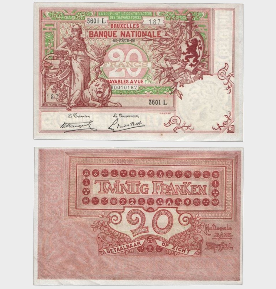 Belgium - 1920 - 20 Francs - "aUNC" - #CO389