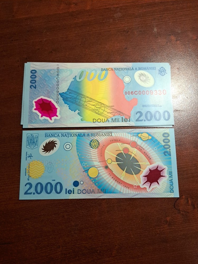 Romania 2000 Lei 1999 P 111 Polymer UNC LOT 5 PCS Sequential