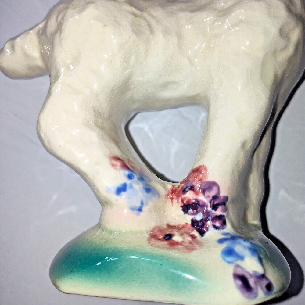 VTG 1930s Ceramic White Lamb Sheep Vase Planter Handpainted Spring Easter