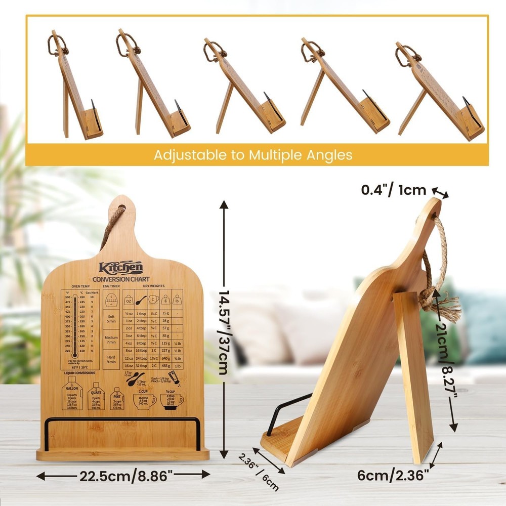 Compact Bamboo Cookbook Holder - Adjustable and Space-Saving Kitchen Essential
