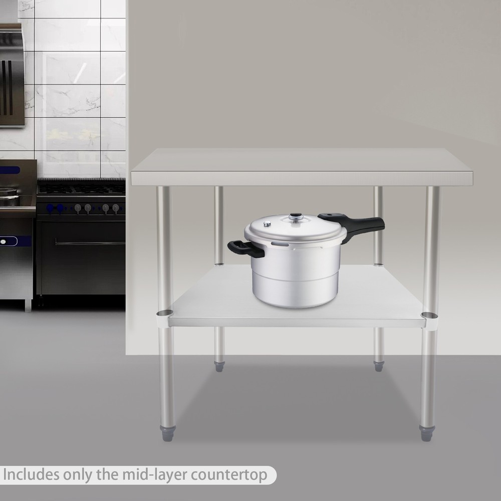 Stainless Steel Adjustable Workbench Tabletop (67.9x55cm) with Middle/Lower Lay