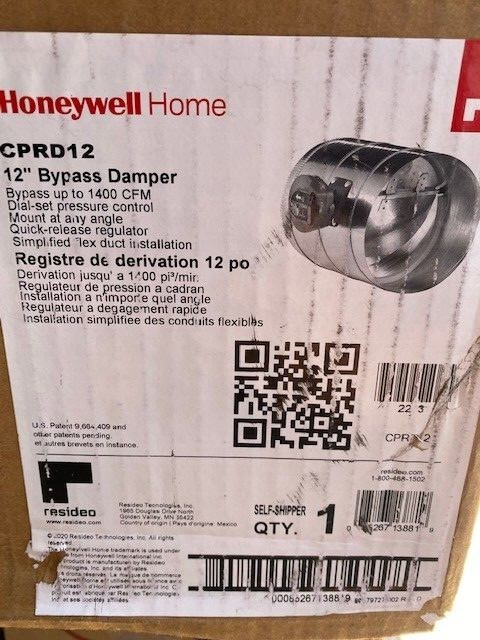 Honeywell Home CPRD12 Silver/Grey 12" Round Truezone Bypass Damper