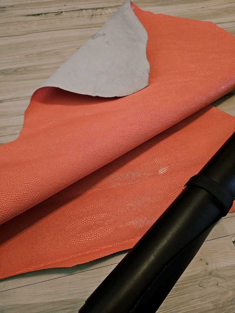 FLUORESCENT CORAL STINGRAY EMBOSSED SHEEPSKIN LAMBSKIN LEATHER HIDE PANEL,SHEET