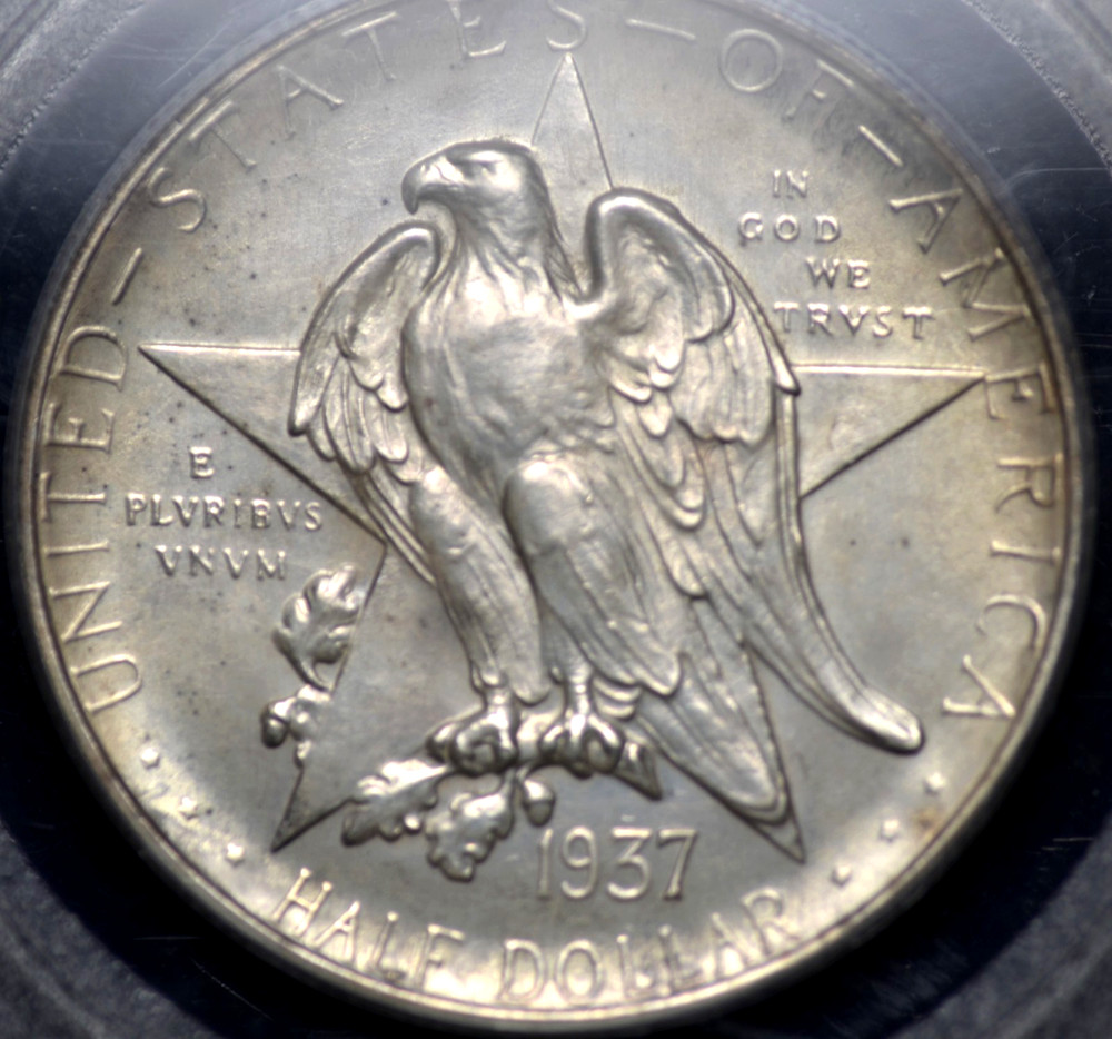 1937 S TEXAS COMMEMORATIVE HALF DOLLAR PCGS MS 64 HAZY OFF WHITE PATINA DIFFUSES