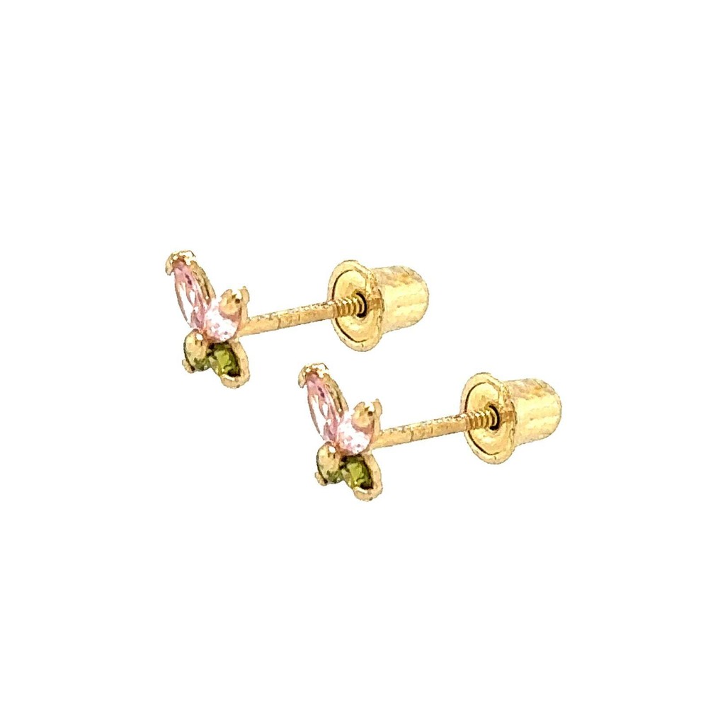 14K Yellow/White Gold Tiny Butterfly CZ Stud Earring with screw back