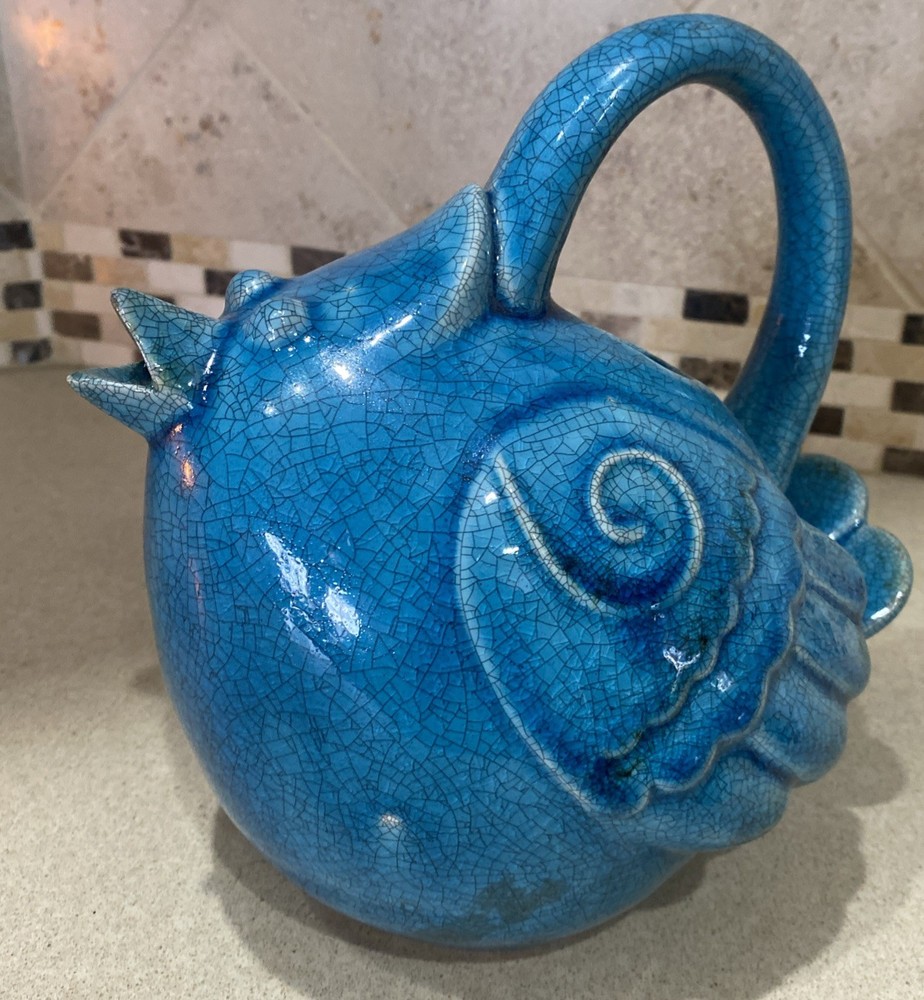 Ceramic Crackle Turquoise Bird Watering Can Cracker Barrel