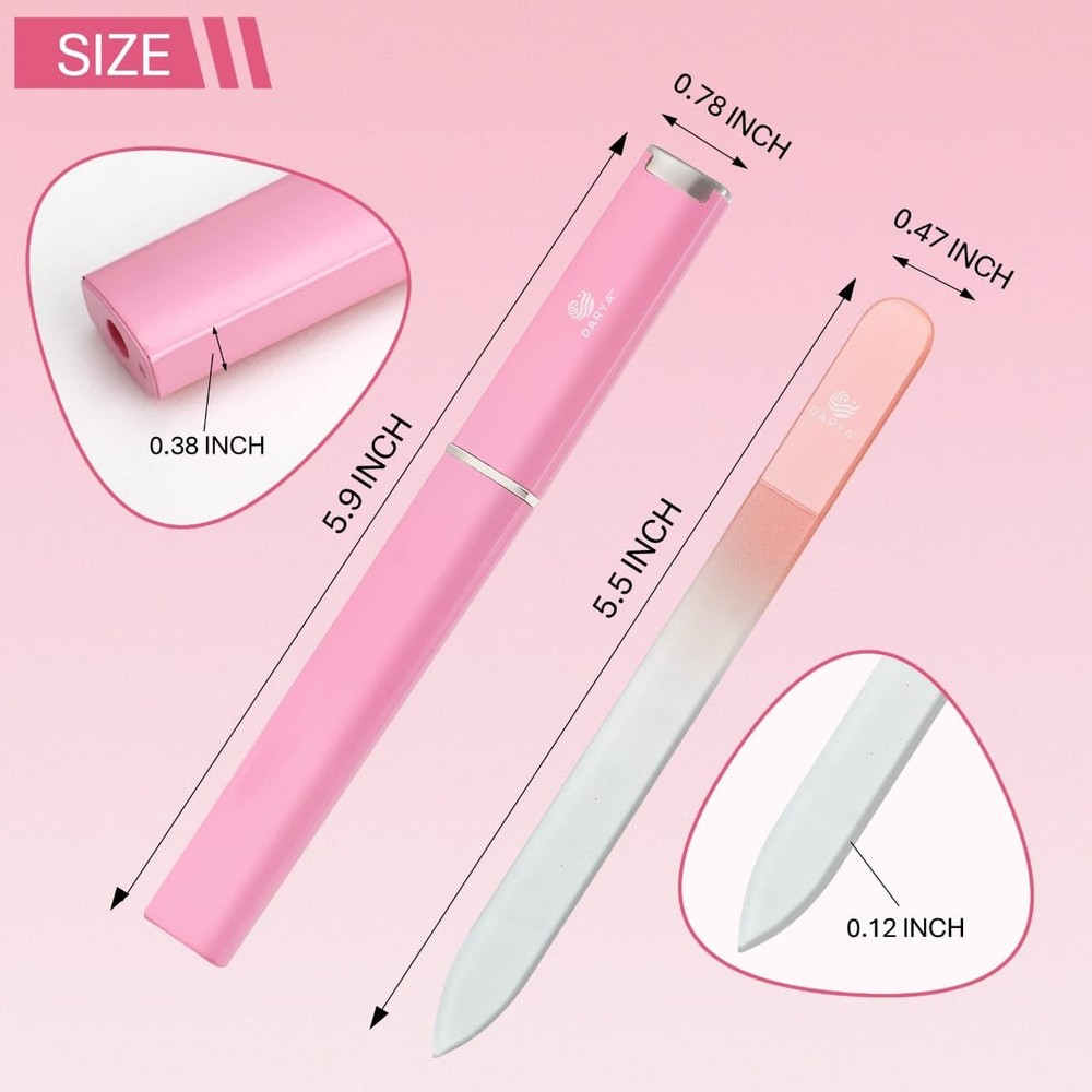 DARYA Crystal Glass Nail File Set (2 Pack) with Protective Case – Pink