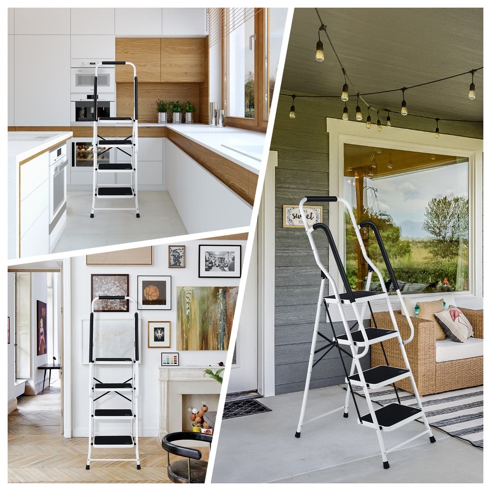 4 Step Ladder with Hankdrails, Portable Folding Step Stool with Safety