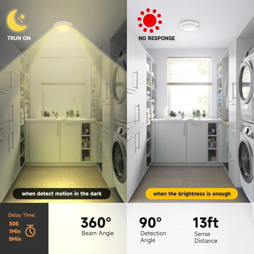 LED Motion Sensor Ceiling Light, 3000K/4000K/5000K Selectable LED Flush Mount...