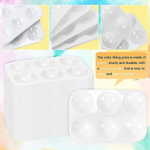 50 PCS White Plastic Watercolor Palette, 6 Well Rectangular Paint rectangle50